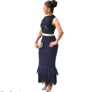 Jonathan Simkhai lattice trumpet navy black dress